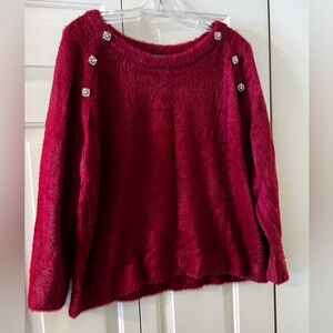 Talbots Deep Red Fuzzy Sweater w beautiful rhinestone detail size 2x Petite